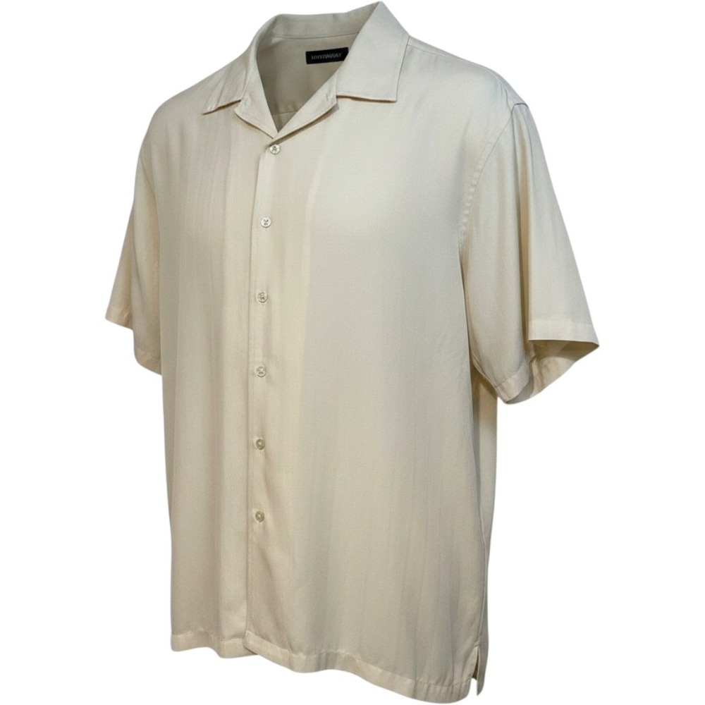 Hathaway Silk‎ Cotton Relaxed Button Up Short Sleeve Shirt Cream Beige Mens XXL